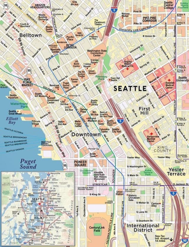 Plan du centre ville de Seattle