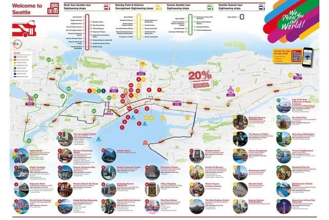 Plan du Hop On Hop Off bus tours de Seattle