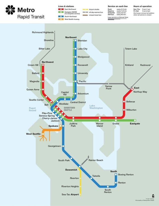 Plan des stations de metro de Seattle
