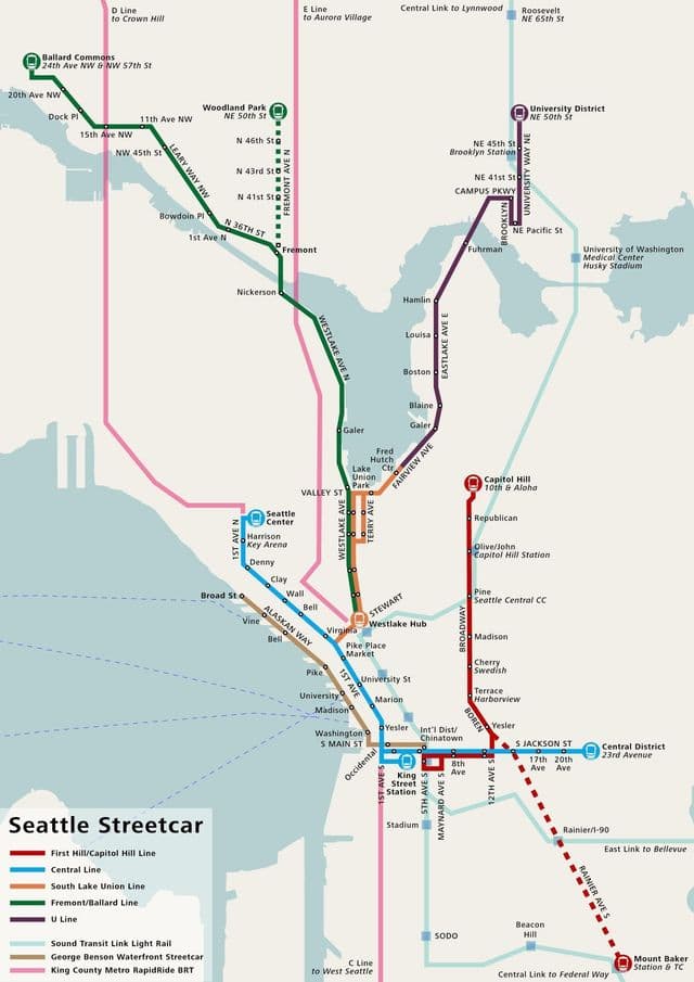 Plan des stations de tramway de Seattle